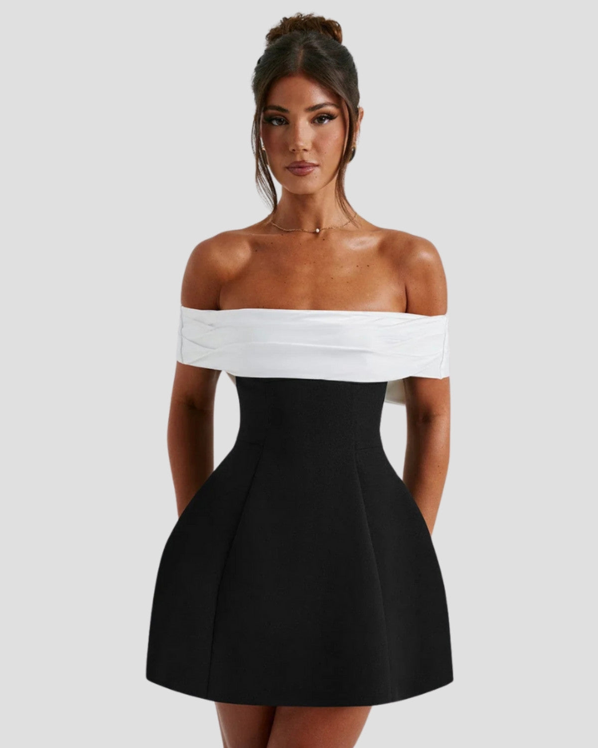Women's Black Cocktail Mini Dress Off-Shoulder Bow