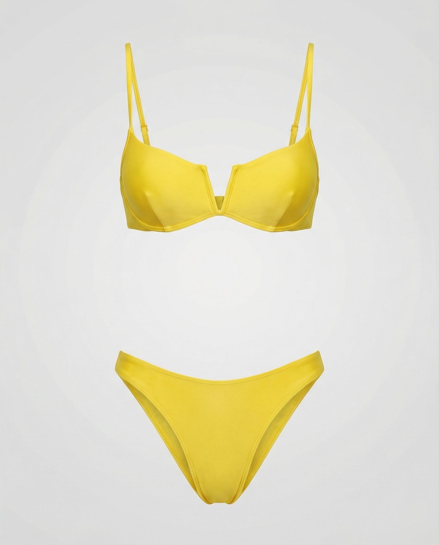 Yellow high waist bikini two piece with molded cups and wide straps