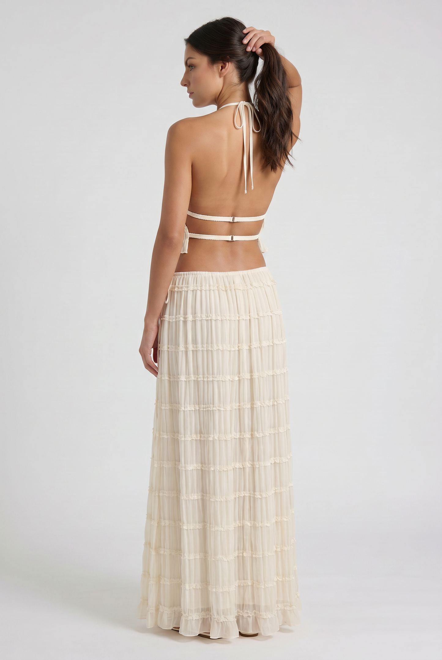 Women's Cream Two Piece Co-ord Maxi Skirt Set for Summer