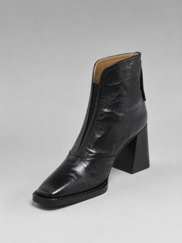 Women's Square Toe Ankle Boots, Faux Leather Block Heel