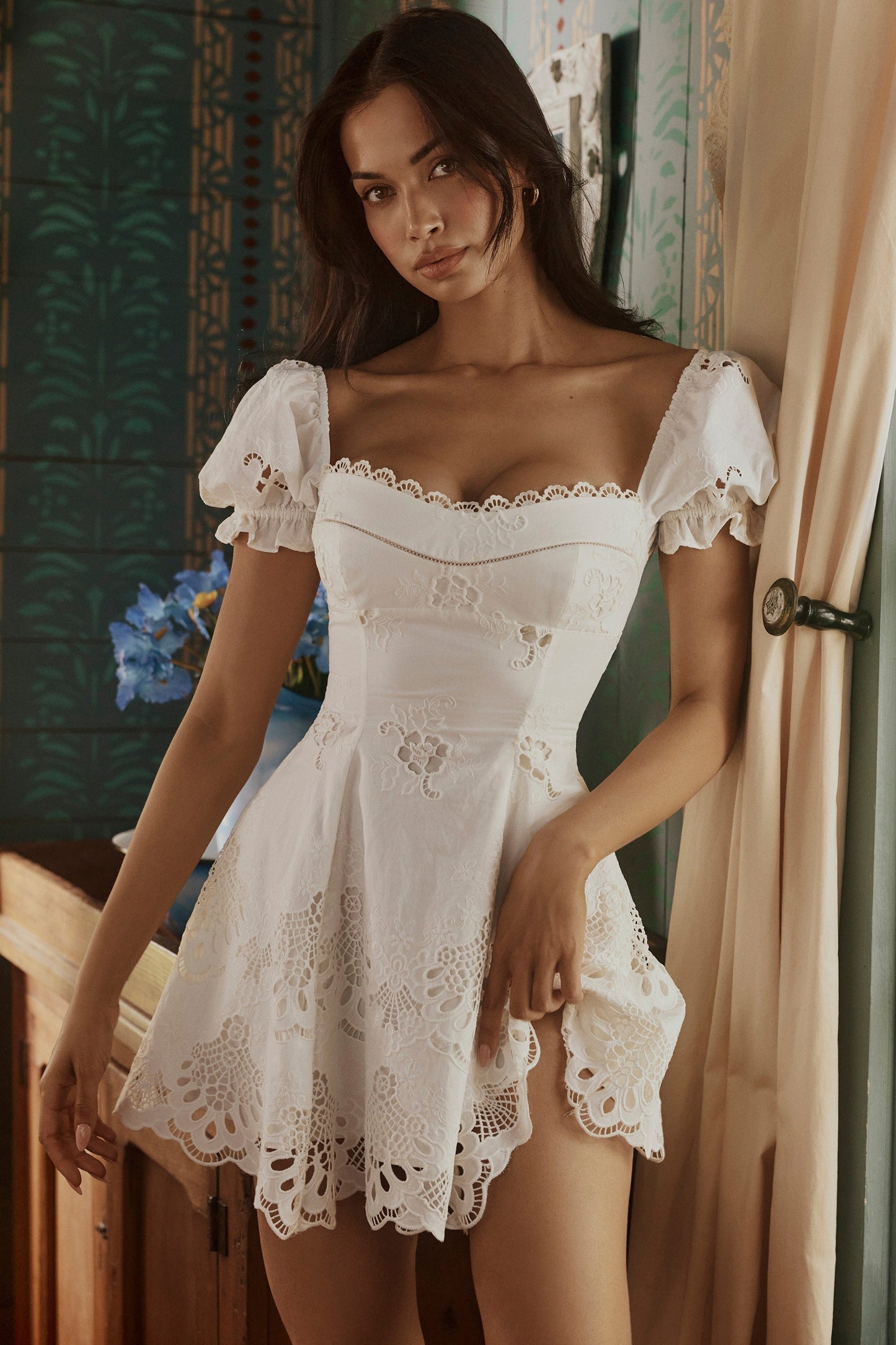 Women's White Cotton-Look Mini Summer Wedding Guest Dress