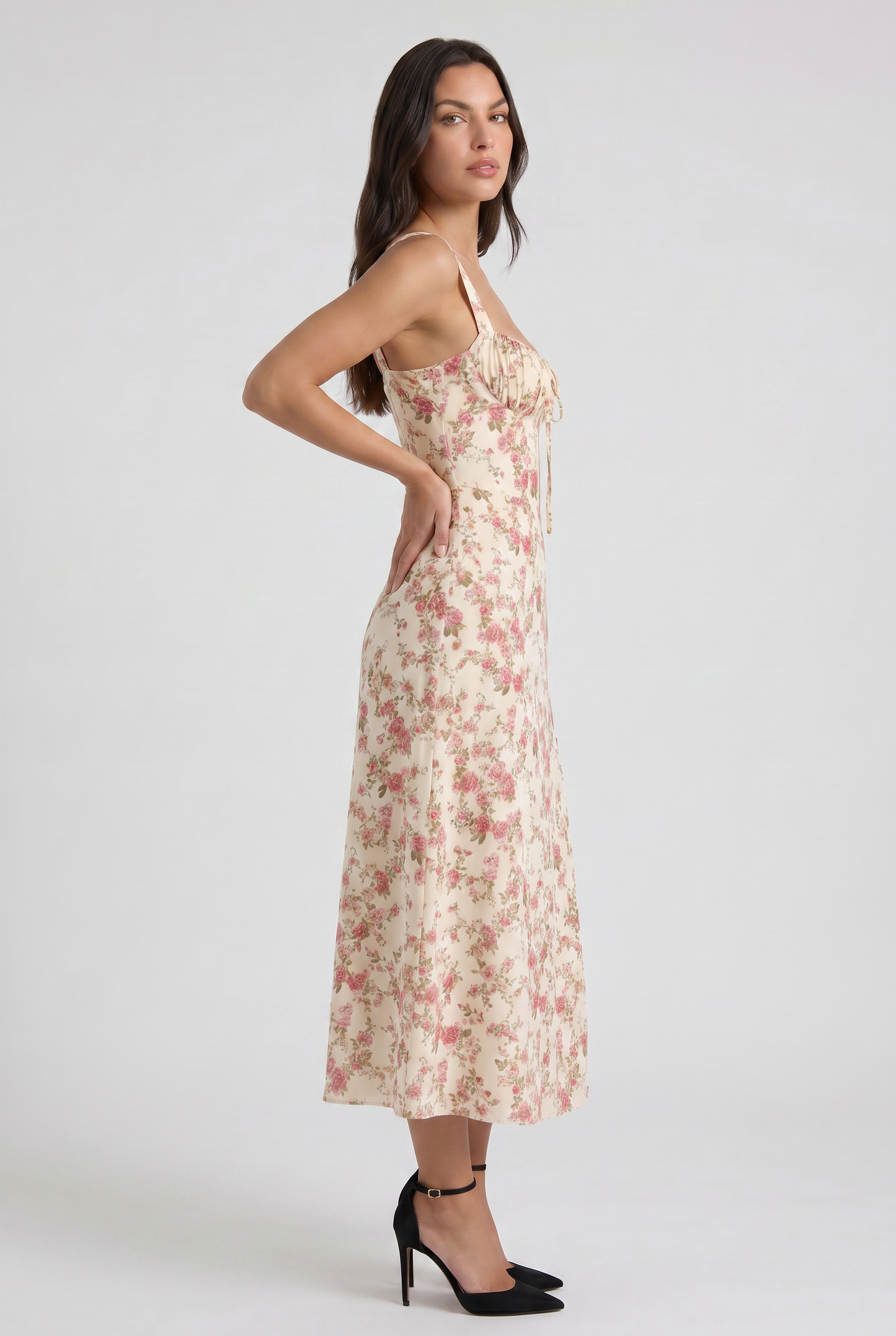 Women's White V-Neck Cocktail Midi Dress for Summer