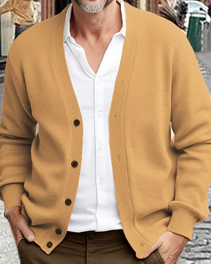 Men's Button Front Sweater Cardigan V Neck Ribbed Knit