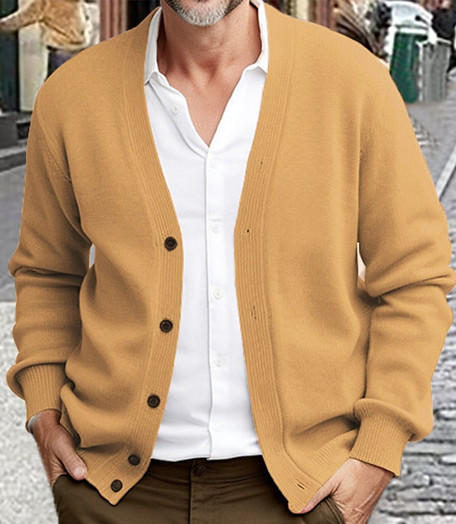 Men's Button Front Sweater Cardigan V Neck Ribbed Knit
