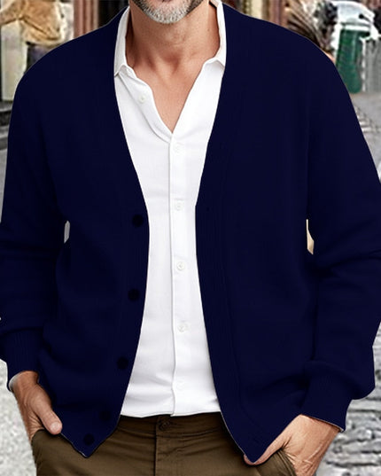 Men's Button Front Sweater Cardigan V Neck Ribbed Knit