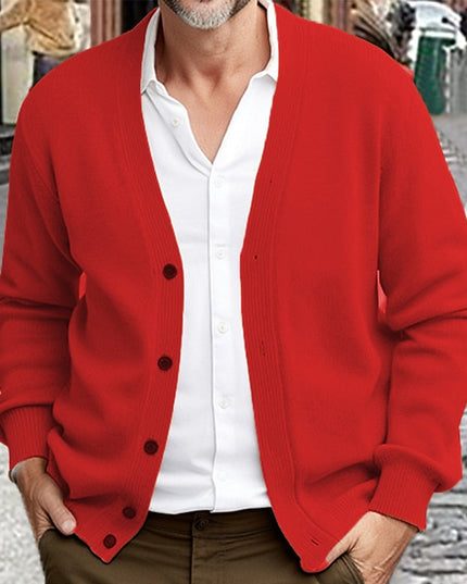 Men's Button Front Sweater Cardigan V Neck Ribbed Knit