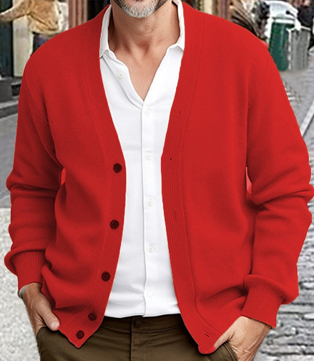 Men's Button Front Sweater Cardigan V Neck Ribbed Knit