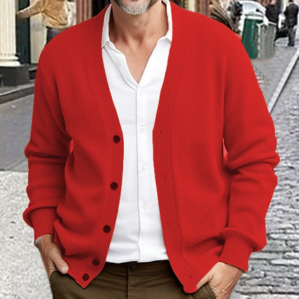 Men's Button Front Sweater Cardigan V Neck Ribbed Knit