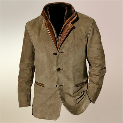 Men's Button Up Khaki Casual Jacket in Vintage Style