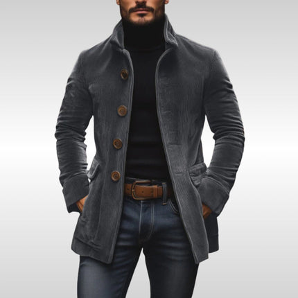 Men's Button-Up Stand-Collar Corduroy Fall Overcoat