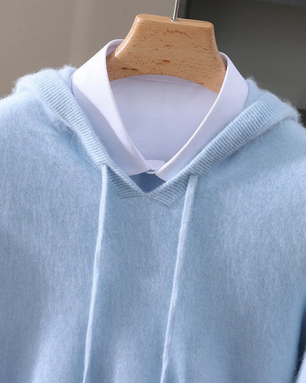 Men's Cashmere Knit Pullover Sweater with Drawstring Hood