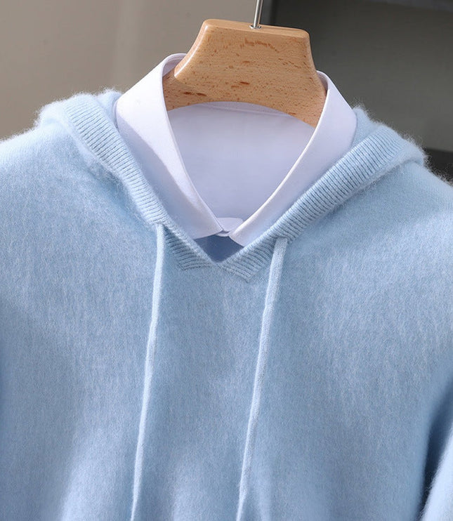 Men's Cashmere Knit Pullover Sweater with Drawstring Hood