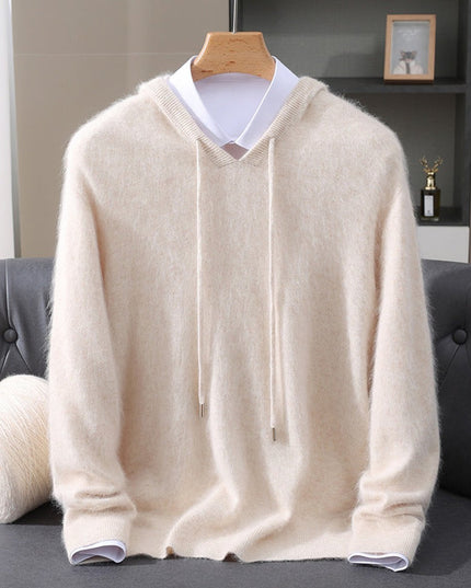 Men's Cashmere Knit Pullover Sweater with Drawstring Hood