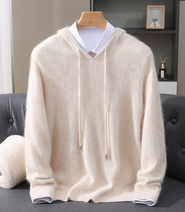 Men's Cashmere Knit Pullover Sweater with Drawstring Hood