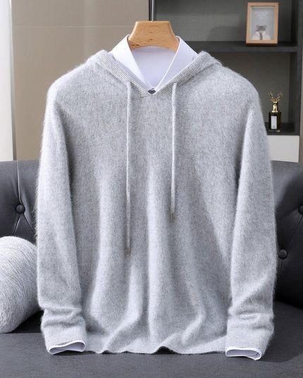 Men's Cashmere Knit Pullover Sweater with Drawstring Hood