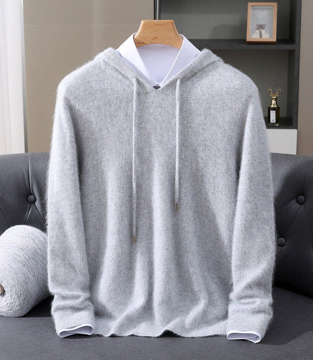 Men's Cashmere Knit Pullover Sweater with Drawstring Hood