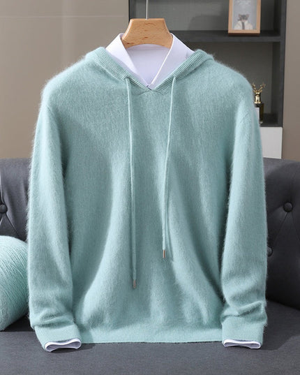 Men's Cashmere Knit Pullover Sweater with Drawstring Hood