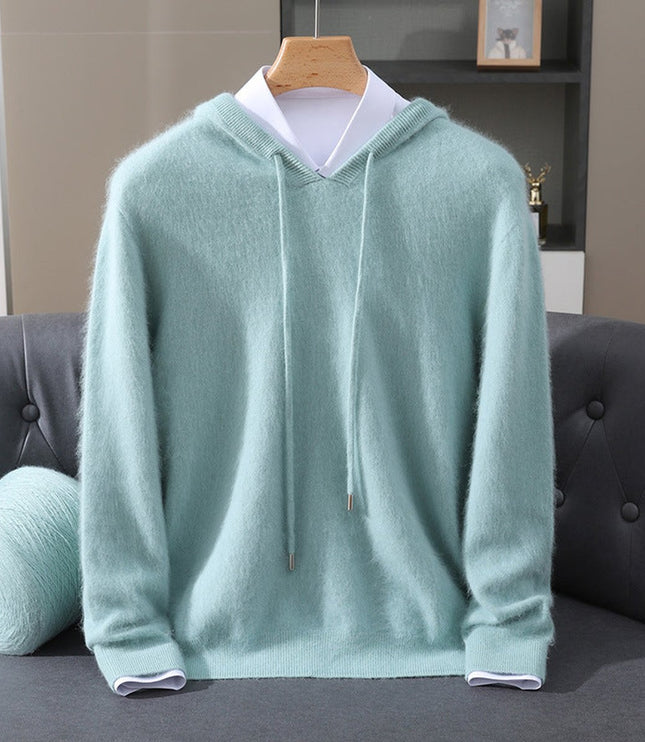 Men's Cashmere Knit Pullover Sweater with Drawstring Hood