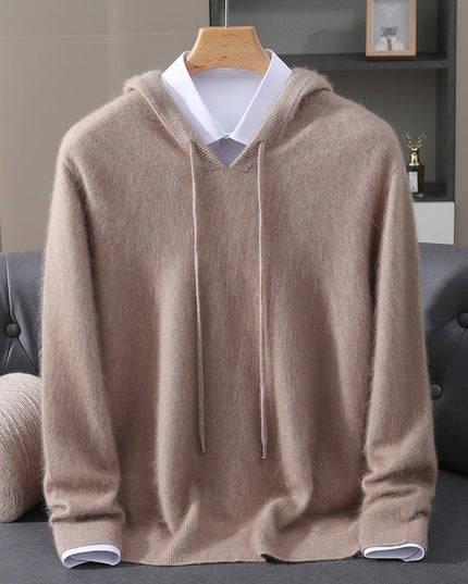 Men's Cashmere Knit Pullover Sweater with Drawstring Hood