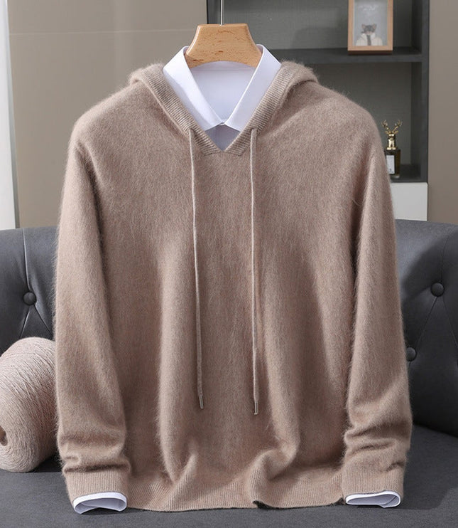 Men's Cashmere Knit Pullover Sweater with Drawstring Hood