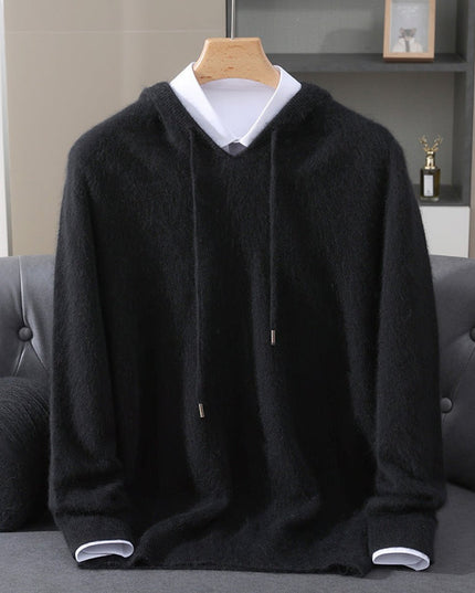 Men's Cashmere Knit Pullover Sweater with Drawstring Hood