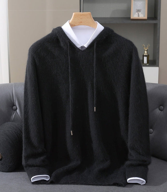 Men's Cashmere Knit Pullover Sweater with Drawstring Hood