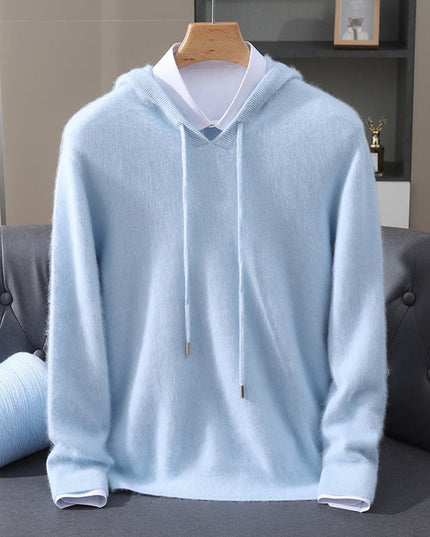 Men's Cashmere Knit Pullover Sweater with Drawstring Hood