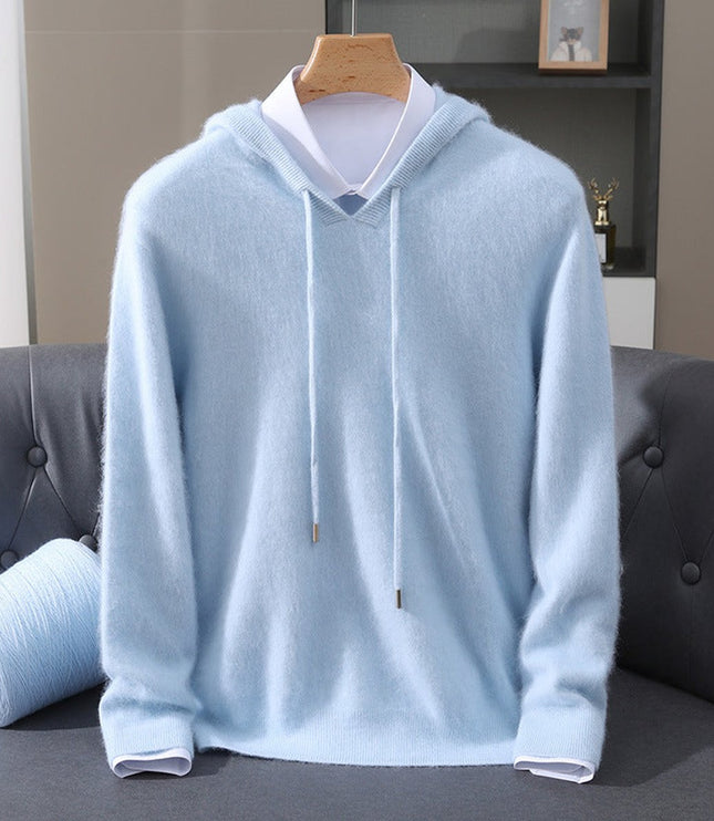 Men's Cashmere Knit Pullover Sweater with Drawstring Hood