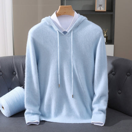 Men's Cashmere Knit Pullover Sweater with Drawstring Hood