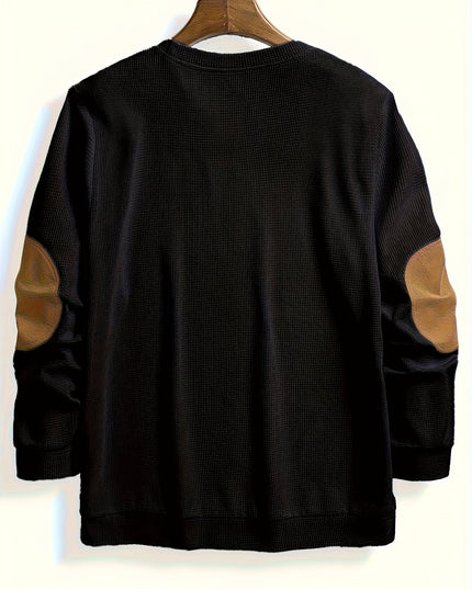 Men's Crewneck Pullover Sweater, Waffle Knit Elbow Patch