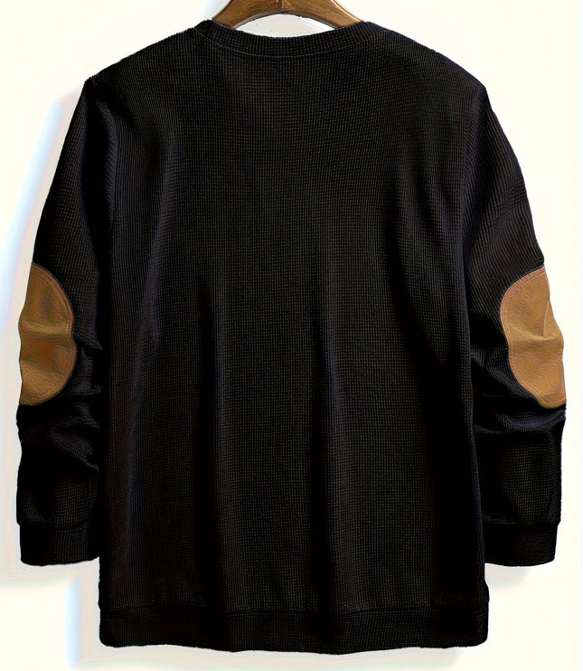 Men's Crewneck Pullover Sweater, Waffle Knit Elbow Patch