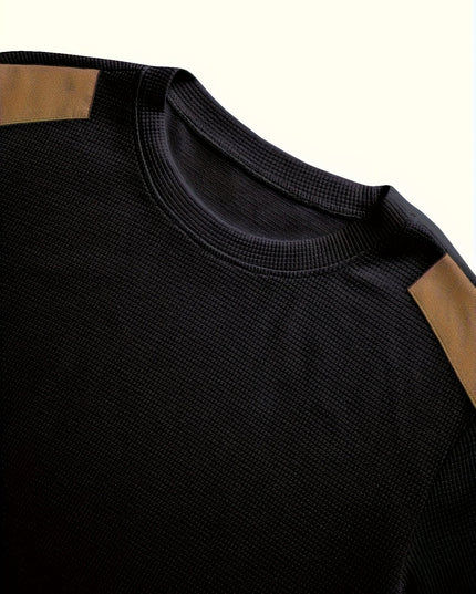Men's Crewneck Pullover Sweater, Waffle Knit Elbow Patch
