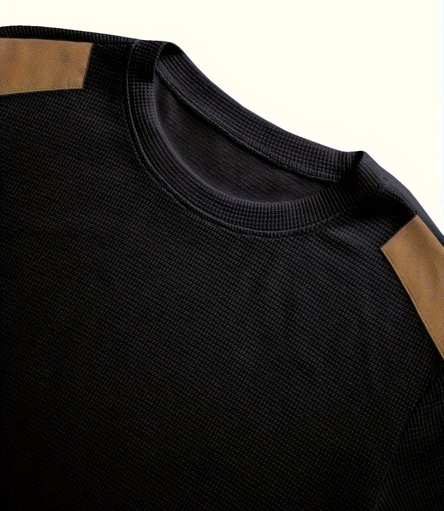 Men's Crewneck Pullover Sweater, Waffle Knit Elbow Patch
