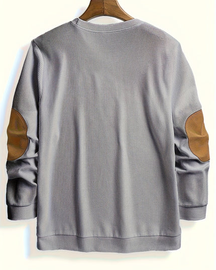 Men's Crewneck Pullover Sweater, Waffle Knit Elbow Patch