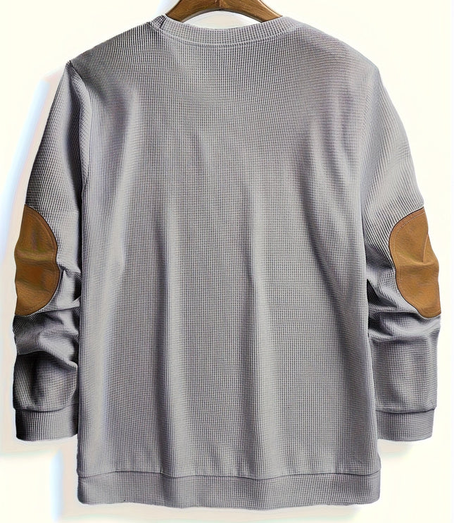 Men's Crewneck Pullover Sweater, Waffle Knit Elbow Patch