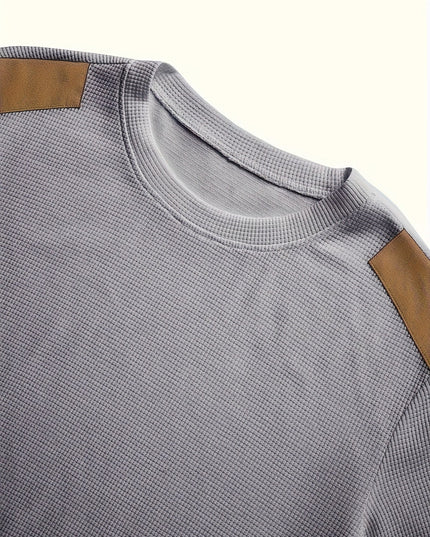 Men's Crewneck Pullover Sweater, Waffle Knit Elbow Patch