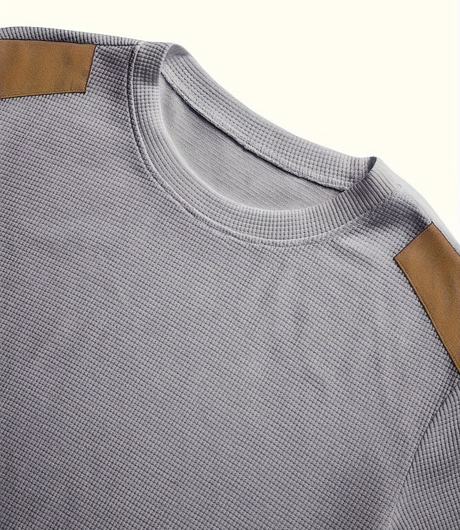 Men's Crewneck Pullover Sweater, Waffle Knit Elbow Patch