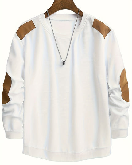 Men's Crewneck Pullover Sweater, Waffle Knit Elbow Patch