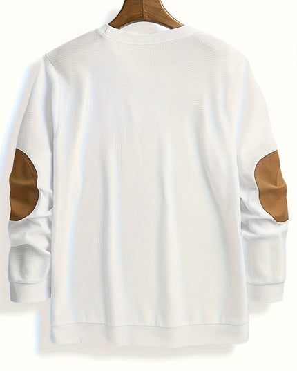 Men's Crewneck Pullover Sweater, Waffle Knit Elbow Patch