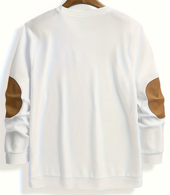 Men's Crewneck Pullover Sweater, Waffle Knit Elbow Patch