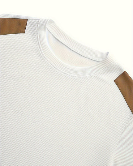 Men's Crewneck Pullover Sweater, Waffle Knit Elbow Patch
