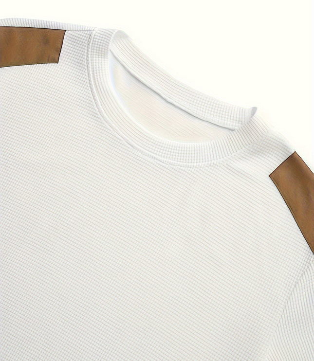 Men's Crewneck Pullover Sweater, Waffle Knit Elbow Patch