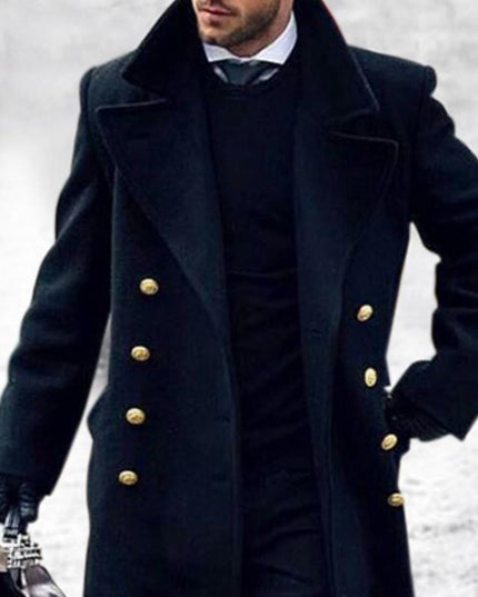 Men's Double Breasted Long Dress Coat in Winter Navy