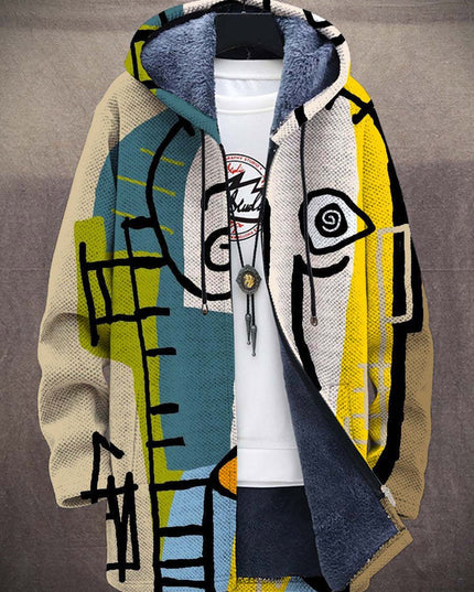 Men's Fleece-Lined Hooded Oversized Zip-Up Sweater Cardigan
