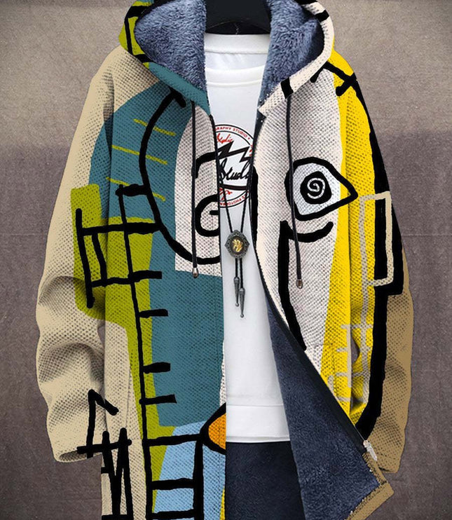 Men's Fleece-Lined Hooded Oversized Zip-Up Sweater Cardigan