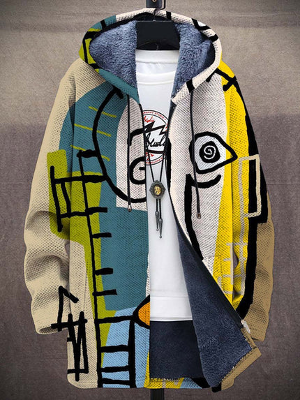 Men's Fleece-Lined Hooded Oversized Zip-Up Sweater Cardigan