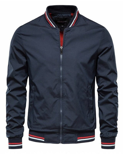 Men's Full-Zip Bomber Jacket with Varsity Striped Trim