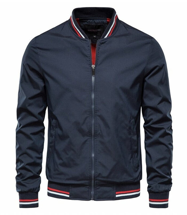 Men's Full-Zip Bomber Jacket with Varsity Striped Trim