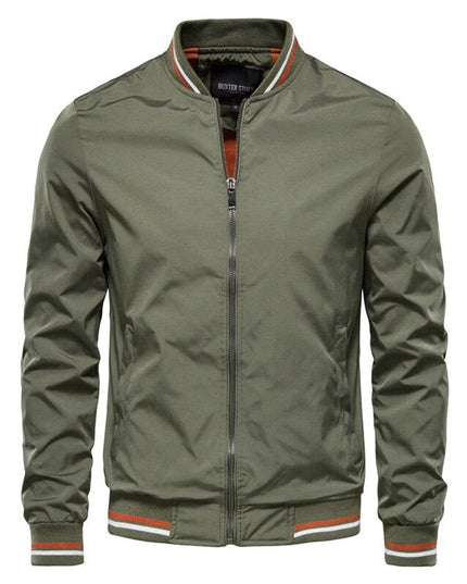 Men's Full-Zip Bomber Jacket with Varsity Striped Trim