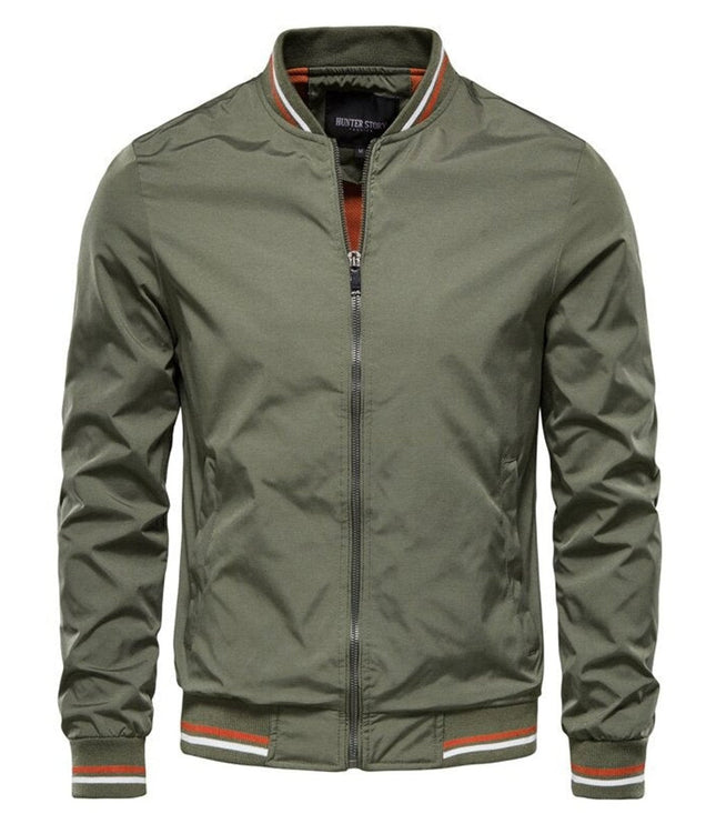 Men's Full-Zip Bomber Jacket with Varsity Striped Trim